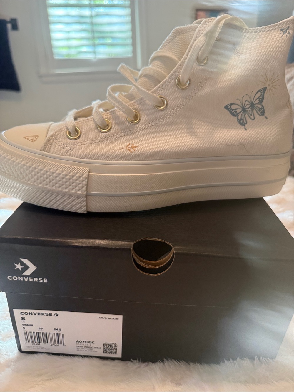 Converse TonyTattoos High Top Platform Sneakers in White Baby Blue Size 8 Women